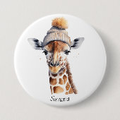 Giraffe die het pet van de winter aanpasbaar Poste Ronde Button 7,6 Cm (Voorkant)