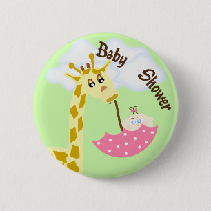 Giraffe die het Uitnodiging van het Baby shower va Ronde Button 5,7 Cm