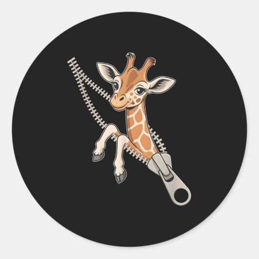 Giraffe die uit een rits komt ronde sticker (Voorkant)