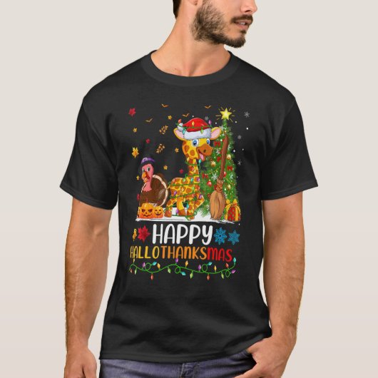 Giraffe Dier Gelukkige Giraffe Hellothanksmas T-shirt (Voorkant)
