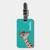 Giraffe Dier op Blauwgroen Groen Bagagelabel (Voorkant verticaal)