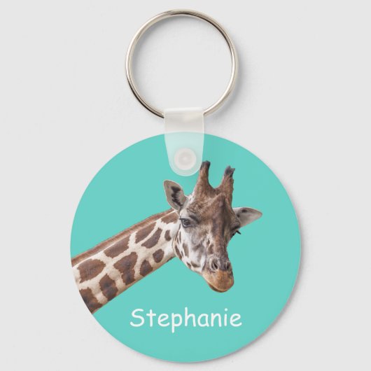 Giraffe Dier op Blauwgroen persoonlijke naam Sleutelhanger (Voorkant)