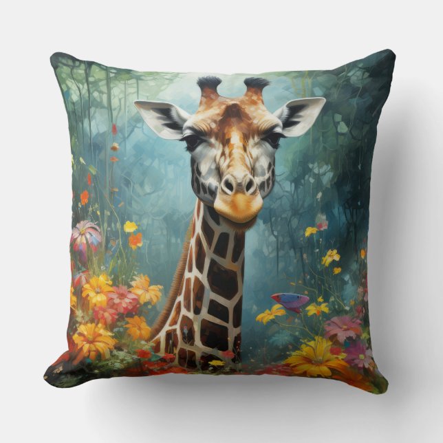 Giraffe Dier Wilderness Kleurrijke Print Kussen (Voorkant)