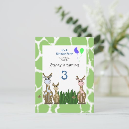 Giraffe dierdag uitnodiging (Staand voorkant)