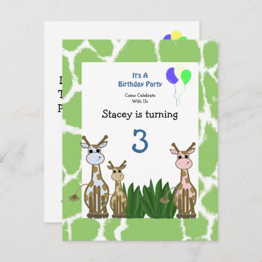 Giraffe dierdag uitnodiging (Voorkant / Achterkant)