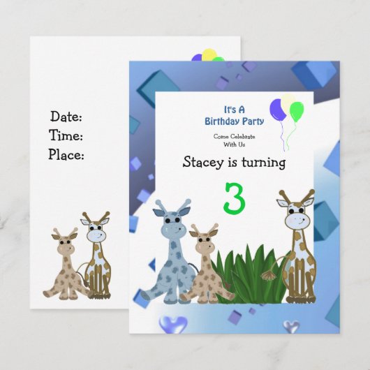 Giraffe dierdag uitnodiging (Voorkant / Achterkant)