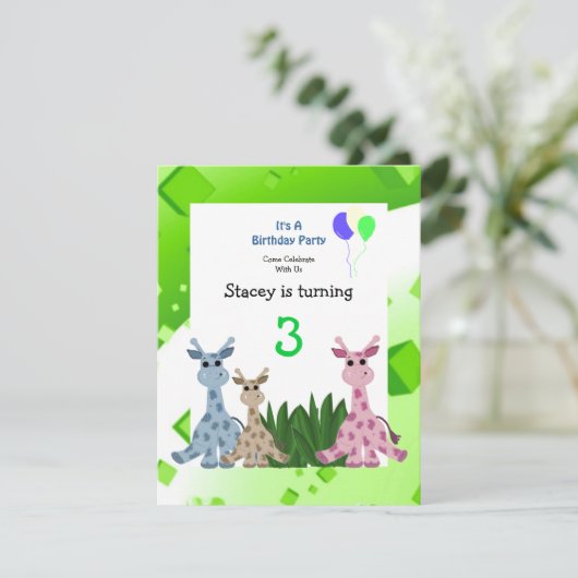 Giraffe dierdag uitnodiging (Staand voorkant)