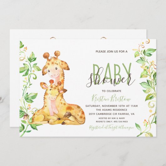 Giraffe Dieren Baby shower Kaart (Voorkant / Achterkant)
