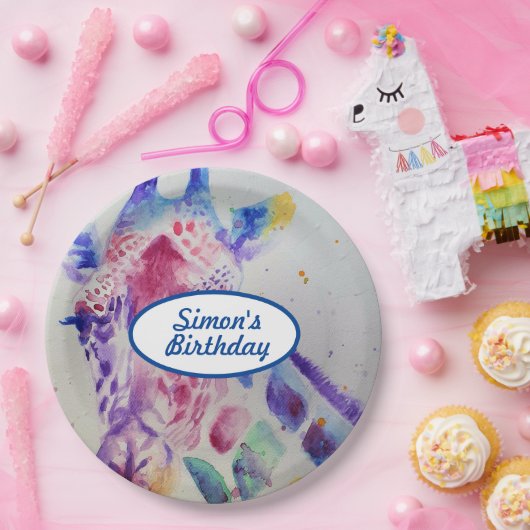 Giraffe dierentuin dier jongens kind verjaardagsfe papieren bordje (Feest)