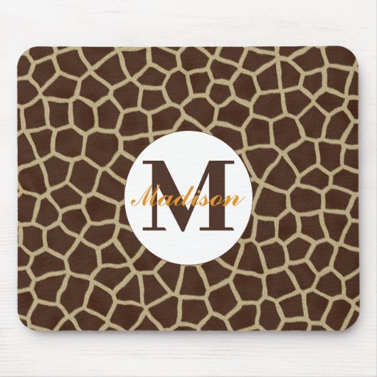 Giraffe Dierprint Initiaal Monogram Muismat (Voorkant)