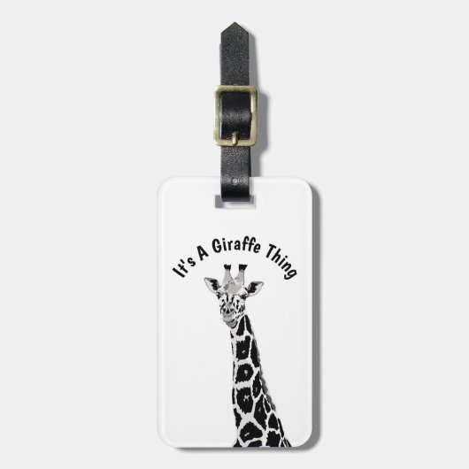 Giraffe Ding Zwart Wit Grijs Digitale Kunst Bagagelabel (Voorkant verticaal)