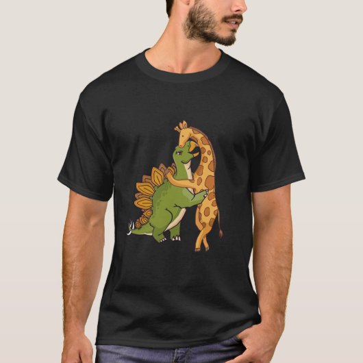 Giraffe Dinosaur Hug Love Dino Animals Safari Hall T-shirt (Voorkant)