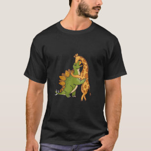 Giraffe Dinosaur Hug Love Dino Animals Safari Hall T-shirt