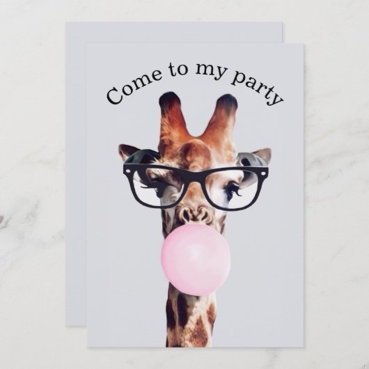 Giraffe Dragen Bril Blowing Bubble Gum Kaart (Voorkant / Achterkant)