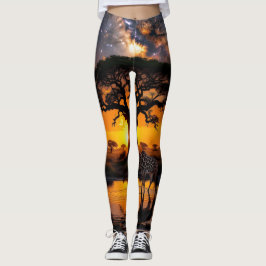 Giraffe drink water bij Cosmic Sunset Leggings