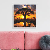 Giraffe drink water in Cosmic African Sunset Canvas Afdruk (Insitu (Woonkamer))