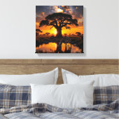 Giraffe drink water in Cosmic African Sunset Canvas Afdruk (Insitu (Slaapkamer))