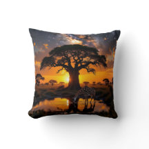 Giraffe drink water in Cosmic African Sunset