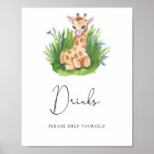 Giraffe - Drinken helpen jezelf Poster (Voorkant)