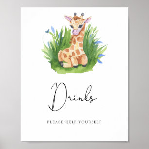 Giraffe - Drinken helpen jezelf Poster