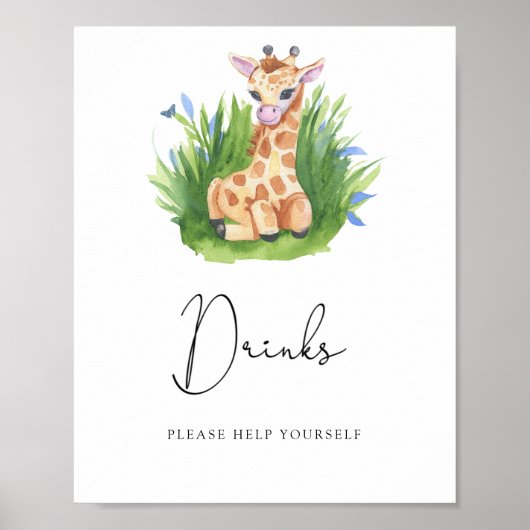 Giraffe - Drinken helpen jezelf Poster (Voorkant)