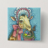 GIRAFFE EASTER SPRING BONNET HOLIDAY BUTTON Square (Voorkant)