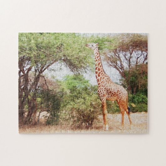 Giraffe Eating Leaves Painting Foto Legpuzzel (Horizontaal)