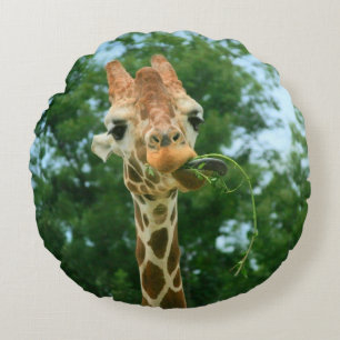 Giraffe Eating Weeds Round Sierkussen Rond Kussen