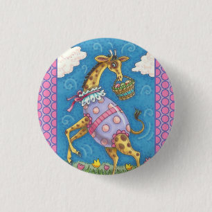GIRAFFE, EENVOUDIGERE EIEREN EN TULIPS HOLIDAY BUT RONDE BUTTON 3,2 CM