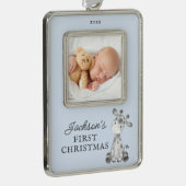 Giraffe Eerste Kerstfeest Kerstmis Verzilverd Omlijst Ornament (Rechts)