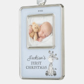 Giraffe Eerste Kerstfeest Kerstmis Verzilverd Omlijst Ornament (Links)