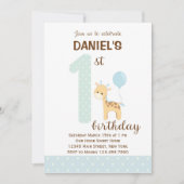 Giraffe eerste uitnodiging (blauw) (Voorkant)