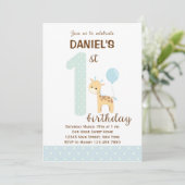 Giraffe eerste uitnodiging (blauw) (Staand voorkant)