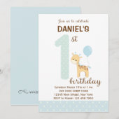 Giraffe eerste uitnodiging (blauw) (Voorkant / Achterkant)