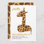 Giraffe eerste uitnodiging van de Birthday Party (Voorkant / Achterkant)
