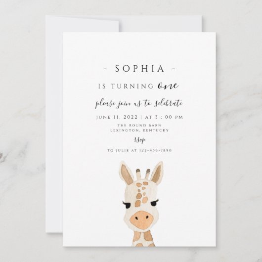 Giraffe eerste verjaardag kaart (Voorkant)