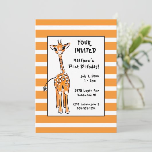 Giraffe - eerste verjaardag kaart (Staand voorkant)