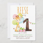 Giraffe Eerste Verjaardagsfeestuitnodiging Kaart (Voorkant)