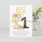 Giraffe Eerste Verjaardagsfeestuitnodiging Kaart (Staand voorkant)