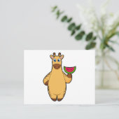 Giraffe eet met watermeloen briefkaart (Staand voorkant)