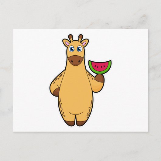 Giraffe eet met watermeloen briefkaart (Voorkant)