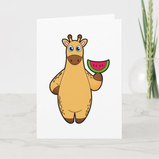 Giraffe eet met watermeloen kaart (Voorkant)