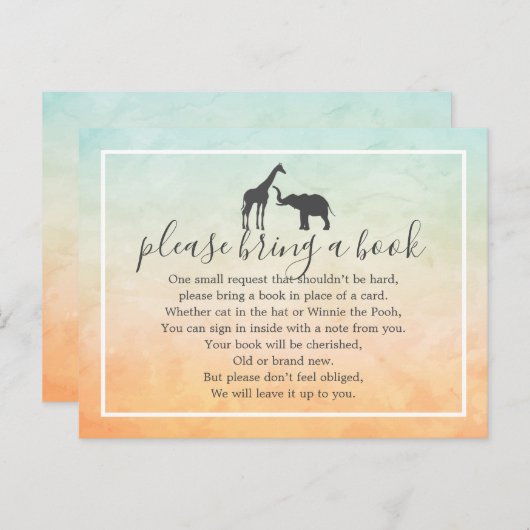Giraffe Elephant Baby shower Book Insert Request Uitnodiging Briefkaart (Voorkant / Achterkant)