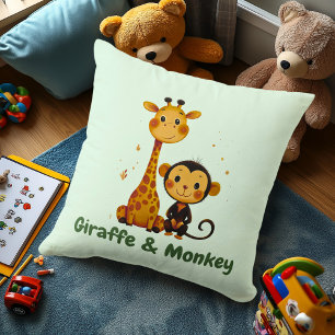 Giraffe en aap Oerwoud Vrienden Decor voor Kinde Kussen