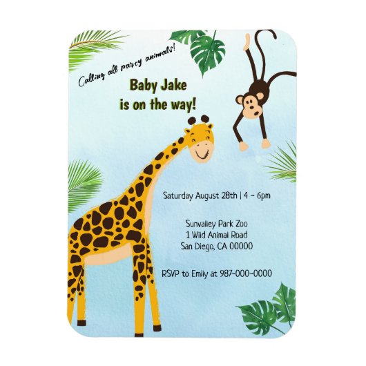 Giraffe en apen Safari of Zoo Party Animal Invite Magneet (Verticaal)