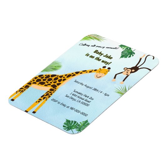 Giraffe en apen Safari of Zoo Party Animal Invite Magneet (Linkerzijde)