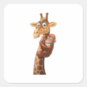 Giraffe en apen vierkante sticker