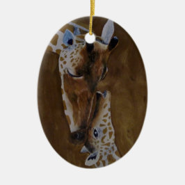 Giraffe en Baby keramisch ovaal Ornament