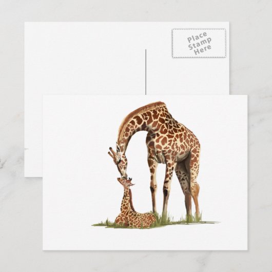 Giraffe- en baby-kus briefkaart (Voorkant / Achterkant)