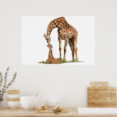 Giraffe- en baby-kus poster (Keuken)